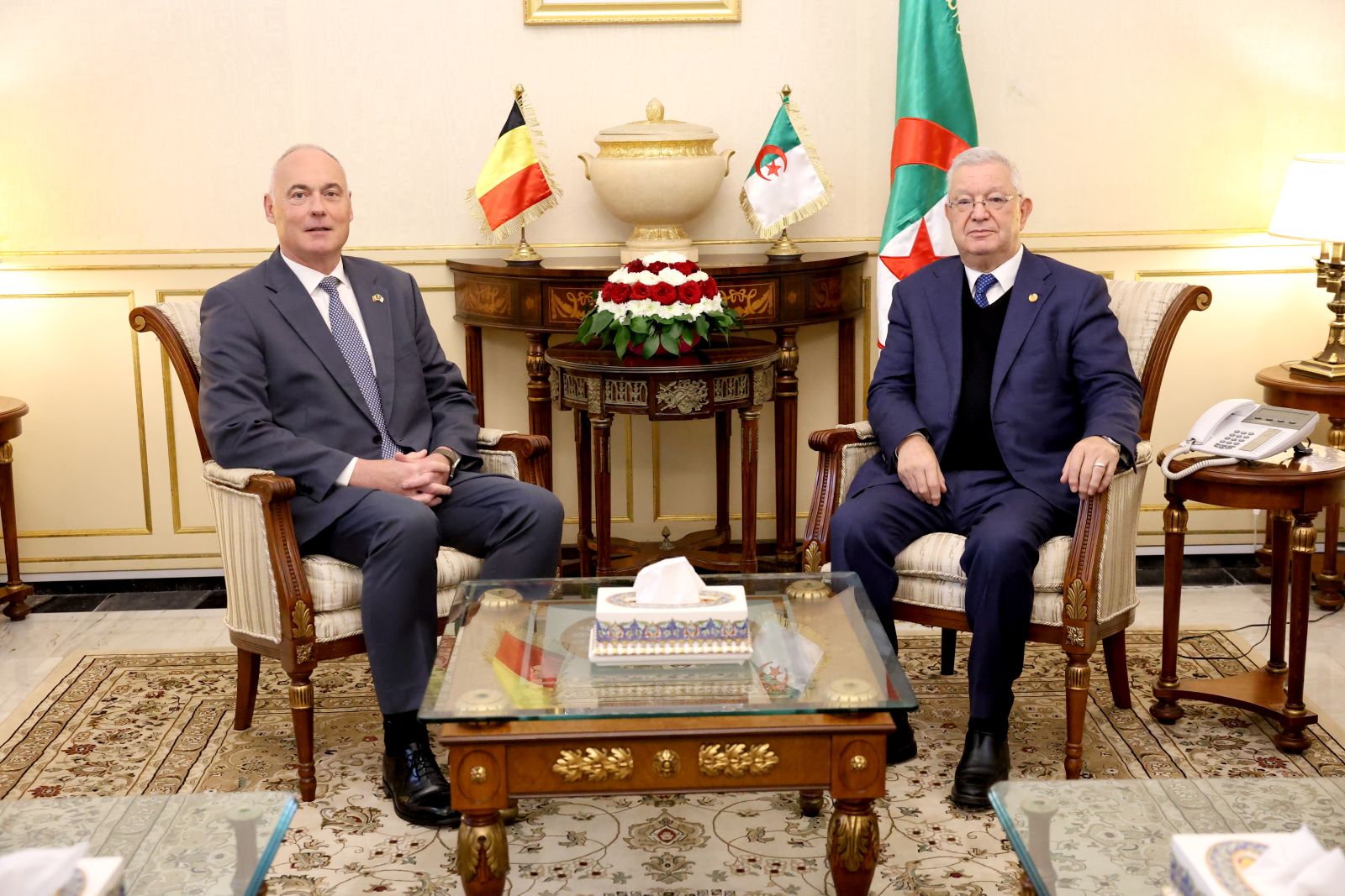 السيد عزوز ناصري رئيس مجلس الأمة يستقبل،  السيد جين جاك كيريا، سعادة سفير مملكة بلجيكا لدى الجزائر